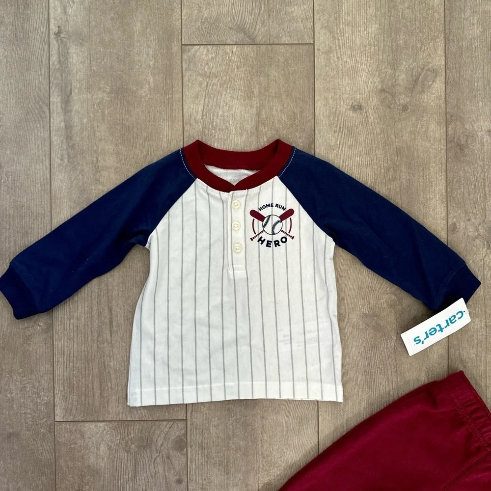 New Carter’s 6M Baby 2-Piece Baseball Henley & Jogger Set